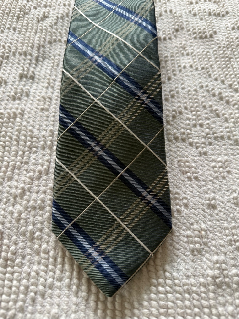 Nautica Green Plaid Tie with Navy and Cream Stripes